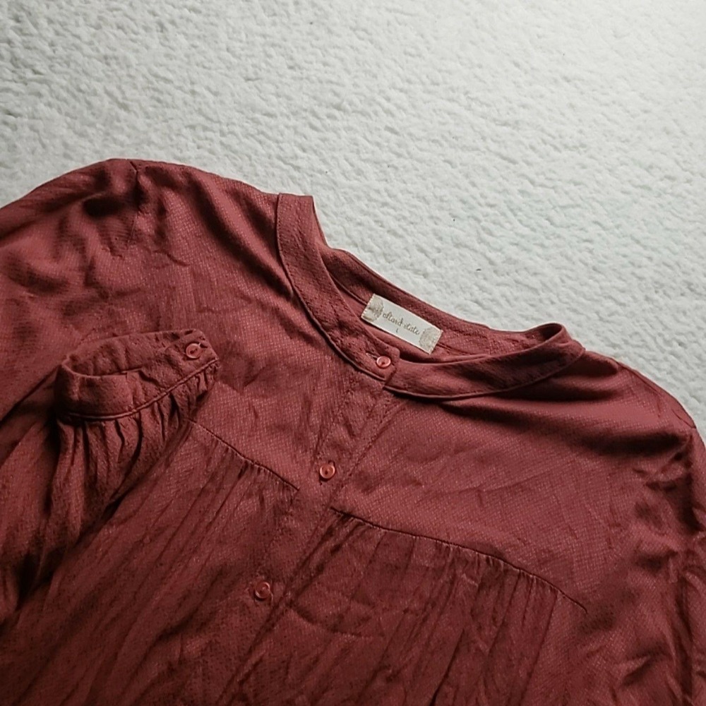 Altar'd State‎ Blouse Womens Large Red Henley Long Sleeve Pleated Tunic Top